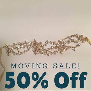 NWOT bridal headband, gold wire and crystal